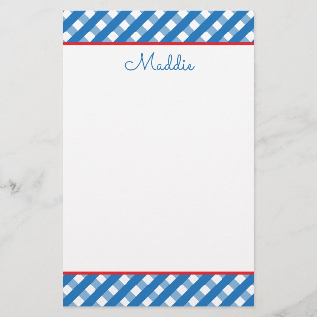 Cute Gingham Personalized Stationery (Front)