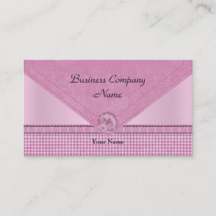 Cute Gingham Pink White Check Button Business Card
