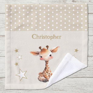Cute giraffe add name polka dots stars brown wash cloth