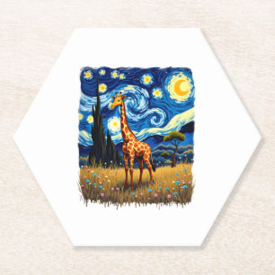 Cute Giraffe Africa - Starry Night T-Shirt Paper Coaster