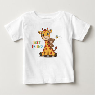 Cute Giraffe and Bear Best Friends Illustration Baby T-Shirt