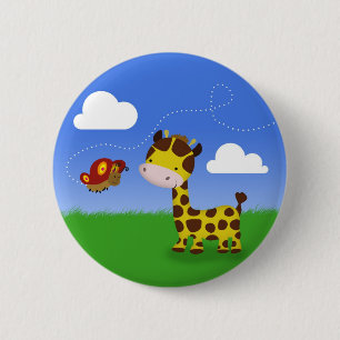 Cute Giraffe and Butterfly 2 Inch Round Button