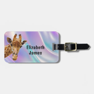 Cute Giraffe Animal Holographic Personalized Name Luggage Tag