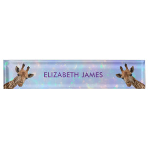 Cute Giraffe Animal Holographic Personalized Name Nameplate