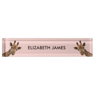 Cute Giraffe Animal Personalized Name - Blush Pink Nameplate