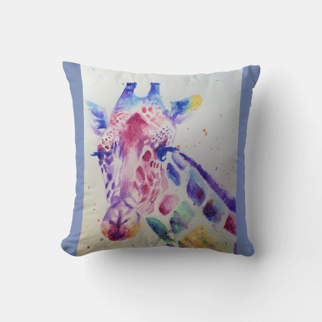 Cute Giraffe Animal Watercolour Painting Cushion (Front)