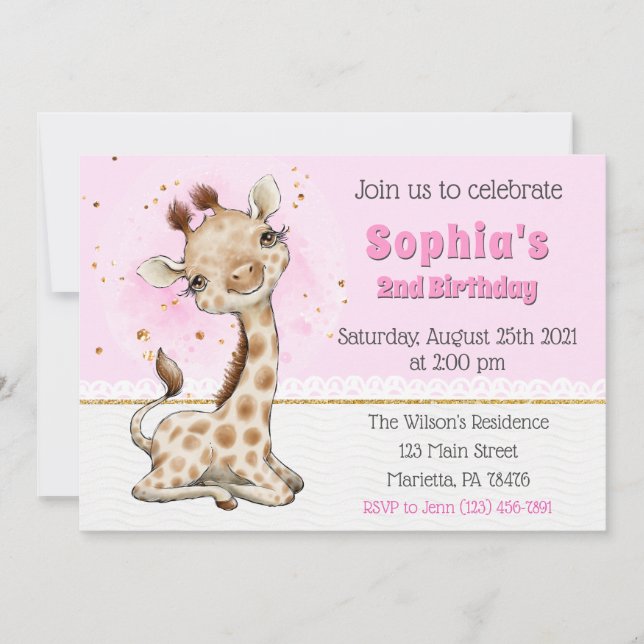 Cute Giraffe Anniversaire Fête Invitation (Devant)