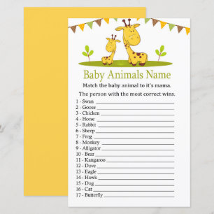 Cute giraffe Baby Animals Name Game