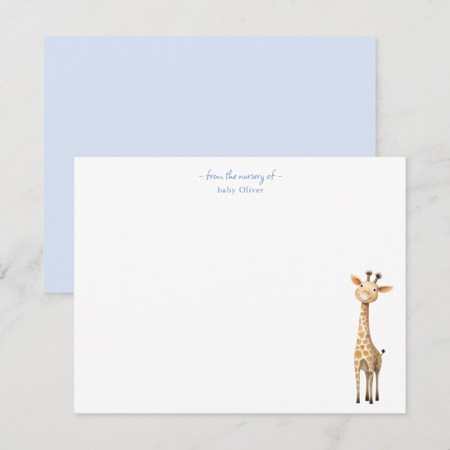 Cute Giraffe Baby boy nursery Carte de remerciemen (Devant / Derrière)