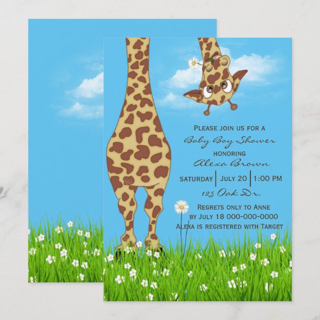 Cute Giraffe Baby Boy Shower Invitation (Front/Back)