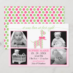 Cute Giraffe Baby Girl Photo Birth Announcement