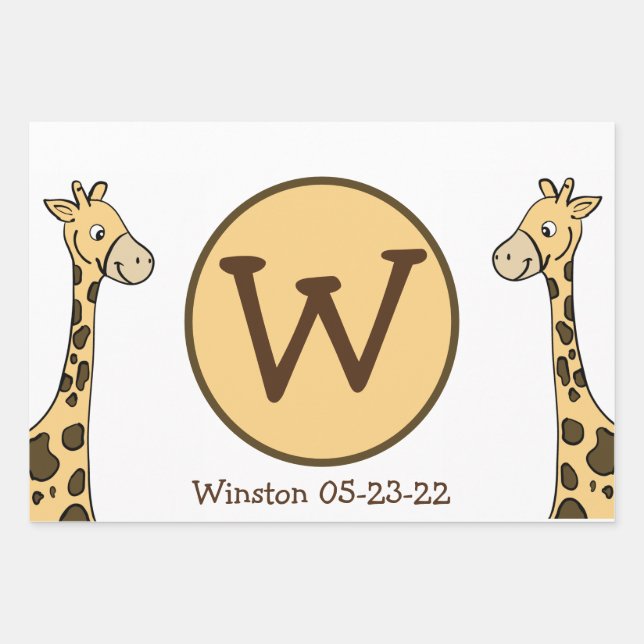 Cute Giraffe Baby Shower Gift Wrapping Paper Set (Front)