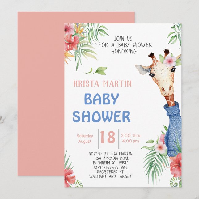 Cute Giraffe  Baby Shower Invitation (Front/Back)