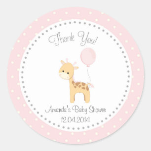 Cute Giraffe Baby Shower Sticker (Pink)