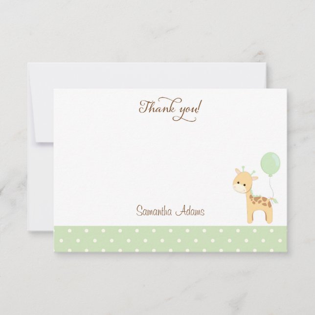 Cute Giraffe Baby Shower Thank You Card (Front)