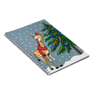 Cute Giraffe Beanie and Scarf with Christmas Tree Notebook