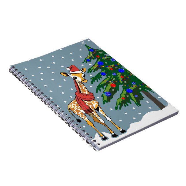 Cute Giraffe Beanie and Scarf with Christmas Tree Notebook (Right Side)
