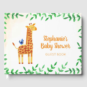Cute Giraffe & Bird Personalized Baby Shower Guest Book