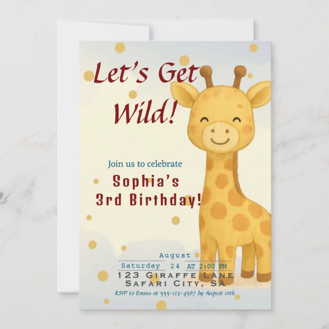 Cute Giraffe Birthday Party Invitation for Kids (Front)