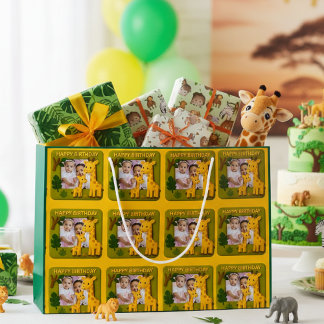 Cute Giraffe Birthday Photo Customizable Large Gift Bag