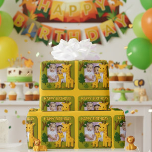 Cute Giraffe Birthday Photo Customizable Wrapping Paper