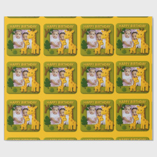 Cute Giraffe Birthday Photo Customizable Wrapping Paper