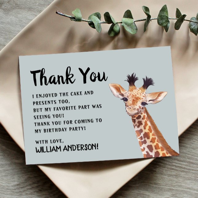 Cute Giraffe Birthday Thank You Card