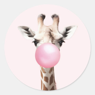 Cute Giraffe Blowing Pink Bubble Gum Stickers