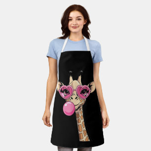 Cute Giraffe Blowing Pink Bubble Gum Sunglasses Apron