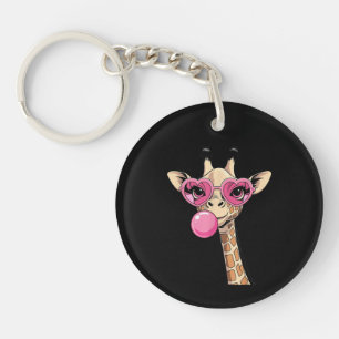 Cute Giraffe Blowing Pink Bubble Gum Sunglasses Keychain