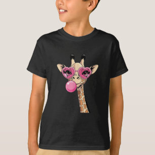 Cute Giraffe Blowing Pink Bubble Gum Sunglasses T-Shirt