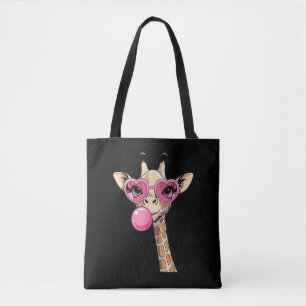 Cute Giraffe Blowing Pink Bubble Gum Sunglasses Tote Bag