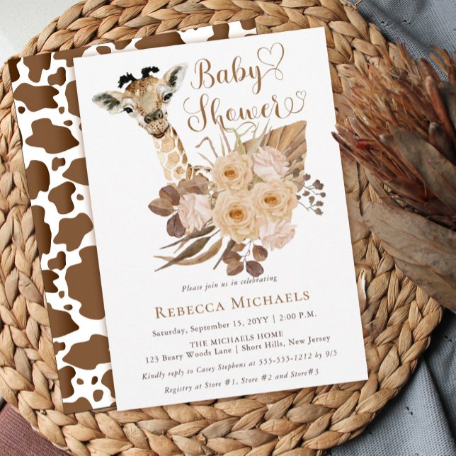 Cute Giraffe Boho Dried Grasses Baby Shower Invita Invitation (Creator Uploaded)