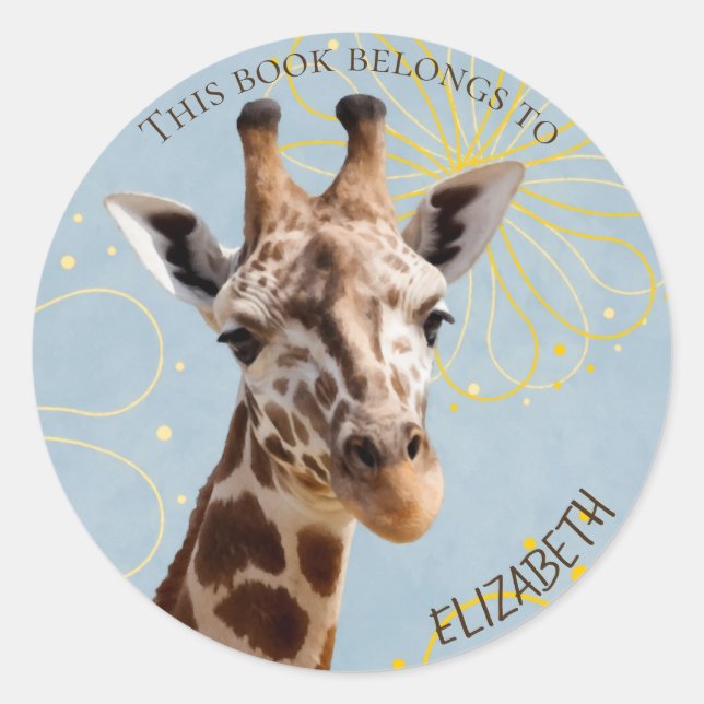 cute giraffe book label with girl's name (Front)