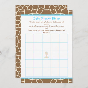 Cute Giraffe Boy Blue Baby Shower Bingo Invitation