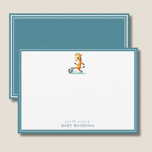 Cute Giraffe Boy Playing Soccer Baby Shower Card