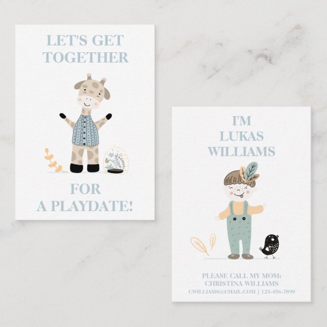 Cute Giraffe Boys Playdate Mommy Calling Card (Front/Back)