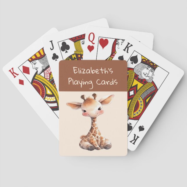 Cute giraffe brown cream kids playing cards (Back)