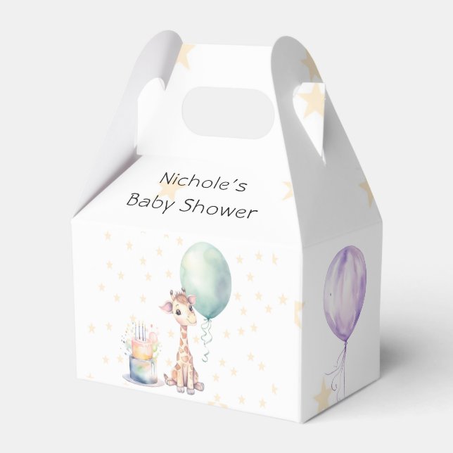 Cute Giraffe Cake Balloon 1st. Birthday Party Favor Box (Front Side)