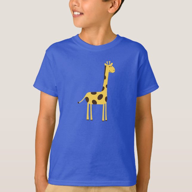Cute Giraffe Cartoon Blue T-Shirt (Front)