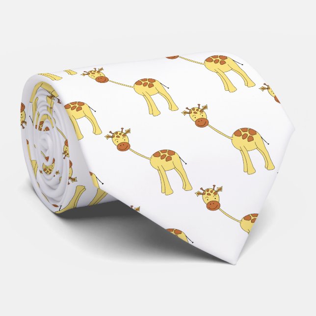 Cute Giraffe Cartoon Tie (Rolled)