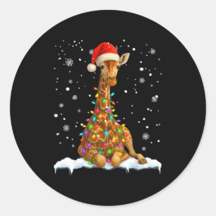 Cute Giraffe Christmas Light Funny Giraffe Lover X Classic Round Sticker