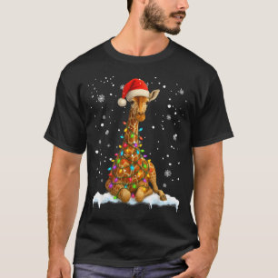 Cute Giraffe Christmas Light Funny Giraffe Lover X T-Shirt