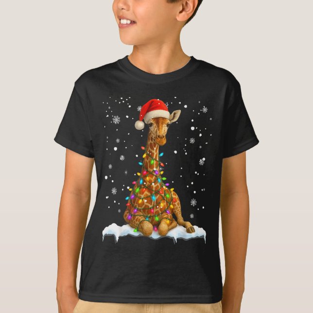 Cute Giraffe Christmas Light Funny Giraffe Lover X T-Shirt (Front)