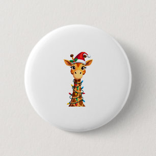 Cute Giraffe Christmas Lights Santa Hat Xmas Pajam 2 Inch Round Button