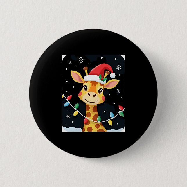 Cute Giraffe Christmas Lights Santa Hat Xmas Pajam 2 Inch Round Button (Front)