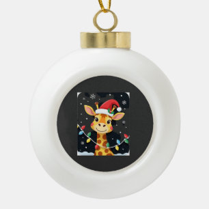 Cute Giraffe Christmas Lights Santa Hat Xmas Pajam Ceramic Ball Christmas Ornament