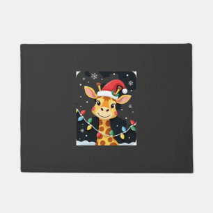 Cute Giraffe Christmas Lights Santa Hat Xmas Pajam Doormat