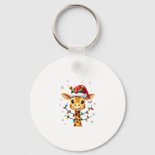 Cute Giraffe Christmas Lights Santa Hat Xmas Pajam Keychain
