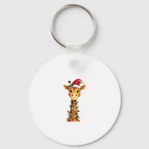 Cute Giraffe Christmas Lights Santa Hat Xmas Pajam Keychain